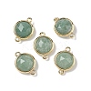 Brass Pave Natural Green Aventurine Faceted Flat Round Connector Charms G-U028-04G-08-1