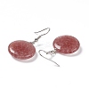 Natural Strawberry Quartz Flat Round Dangle Earrings EJEW-D188-03P-05-3
