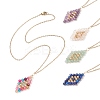 Natural Mixed Gemstone Beaded Rhombus Pendant Necklace NJEW-JN04319-1