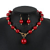 ABS Plastic Imitation Pearl Round Beaded Pendant Necklaces & Dangle Earrings Sets for Women WGD1C77-04-1