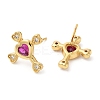 Rack Plating Brass Cross with Love Stud Earrings with Cubic Zirconia EJEW-D061-10G-2