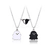 2Pcs Ghost Alloy Black & White Enamel Split Pendant Best Friend Necklaces with Heart Magnetic Clasps FS-WG095C9-01-5