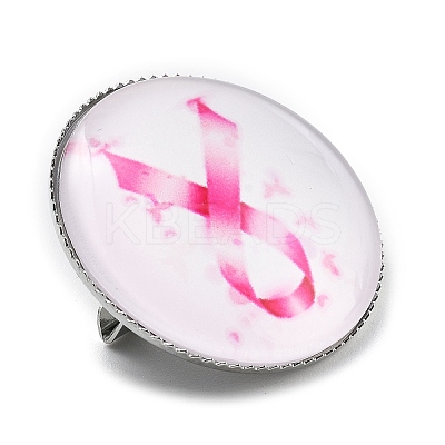 Breast Cancer Awareness Ribbon Glass Brooches JEWB-L019-01C-1