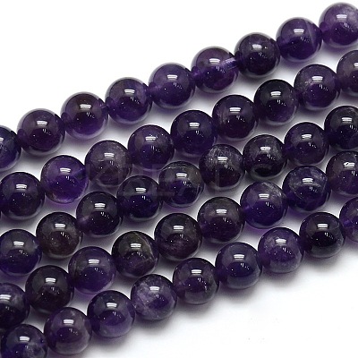 Natural Amethyst Round Bead Strands G-L170-8mm-01-1
