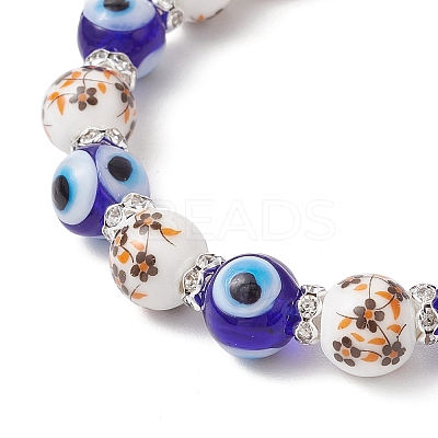 Handmade Flower Printed Porcelain Ceramic & Handmade Lampwork Evil Eye Beads Stretch Bracelets for Women BJEW-JB12105-01-1