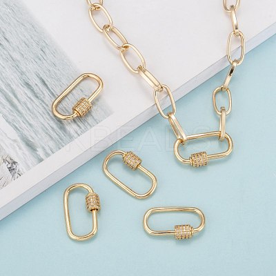 Brass Micro Pave Clear Cubic Zirconia Screw Carabiner Lock Charms ZIRC-T010-10-1