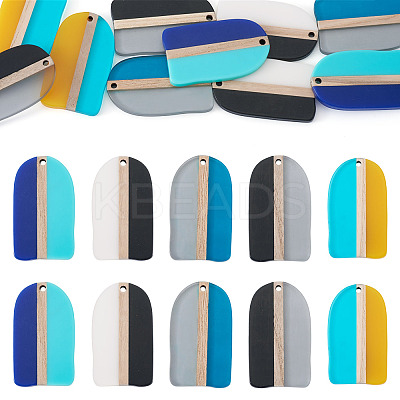 10Pcs 5 Colors Resin & Wood Pendants RESI-TA0004-53-1