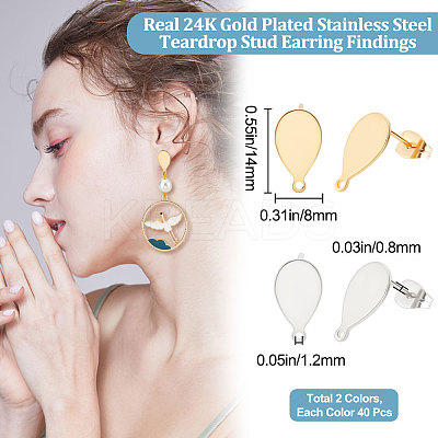 80Pcs 2 Colors 201 Stainless Steel Stud Earring Findings STAS-BBC0002-25-1