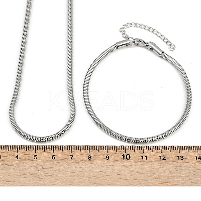 304 Stainless Steel Round Snake Chain Necklaces & Bracelets Sets for Men Women SJEW-F225-01P-1