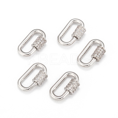 Brass Micro Pave Cubic Zirconia Screw Carabiner Lock Charms ZIRC-G160-22P-1
