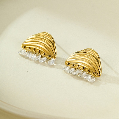 Triangle Stainless Steel Clear Cubic Zirconia Stud Earrings EJEW-D303-05G-1