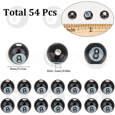 54Pcs Glazed Porcelain Round Beads PORC-SC0001-09-1
