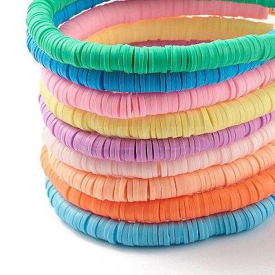 Handmade Polymer Clay Heishi Beads Stretch Bracelets Set with Heart Patter Beads for Women BJEW-JB07450-1