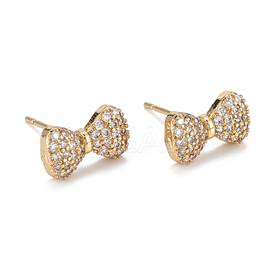 Bowknot Sparkling Cubic Zirconia Stud Earrings EJEW-H126-07G-1