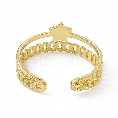 Ion Plating(IP) 304 Stainless Steel Star Cuff Ring for Women RJEW-C060-19G-1