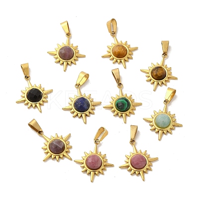 Gemstone Faceted Sun Pendants STAS-P361-02G-1