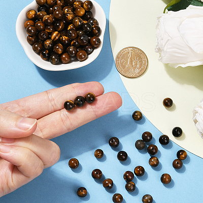 100Pcs Round Natural Tiger Eye Beads G-SP0001-21C-1