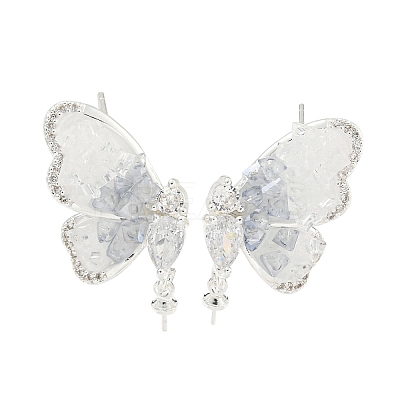Brass with Enamel with Cubic Zirconia with Crystal Stud Earring with 925 Sterling Silver Pins KK-Q820-07S-1