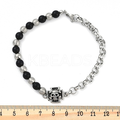 304 Stainless Steel Skull Link Bracelets BJEW-F486-03P-1