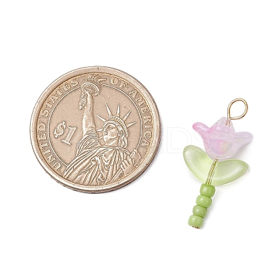 Glass Seed Beads with Imitation Austrian Crystal Beads and 304 Stainless Steel Flat Head Pins and Handmade Lampwork Beads and Iridescent Acrylic Bead Caps Pendants PALLOY-JF03485-01-1