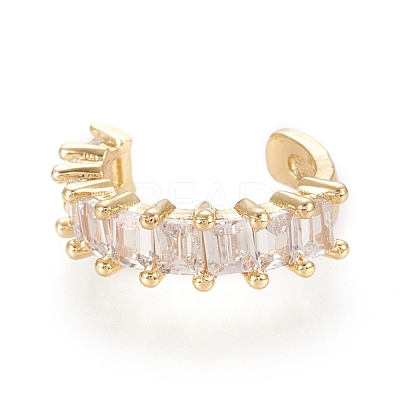 Brass Micro Pave Clear Cubic Zirconia Cuff Earrings EJEW-M195-10G-1