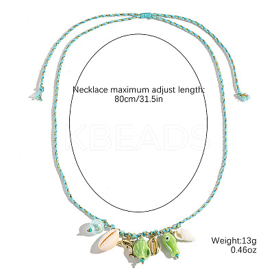 Summer Beach Porcelain Fish & Natural Cowrie Shell Pendant Cotton Cord Adjustable Necklaces FS-WG63638-04-1