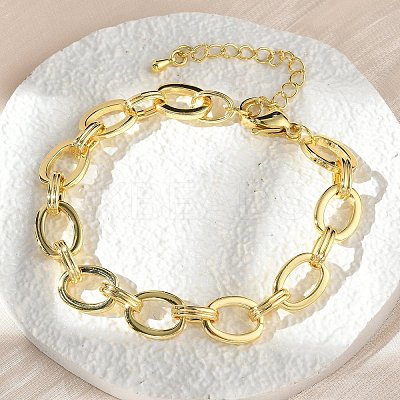 Brass Oval Link Chain Bracelets for Women Men BJEW-K273-10G-1