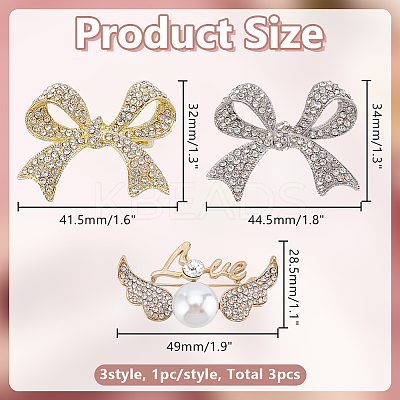 3Pcs 3 Styles Zinc Alloy Rhinestone Brooches for Backpack Clothes JEWB-AR0001-17-1
