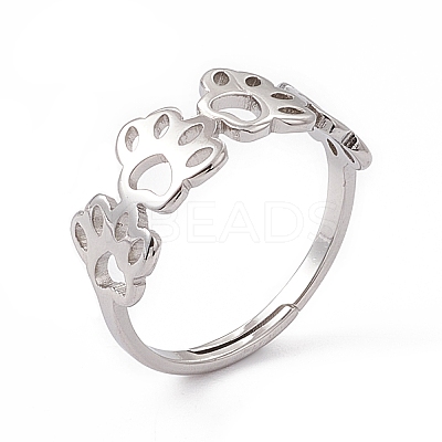 Non-Tarnish 201 Stainless Steel Hollow Out Dog Paw Prints Adjustable Ring for Women RJEW-K238-10P-1