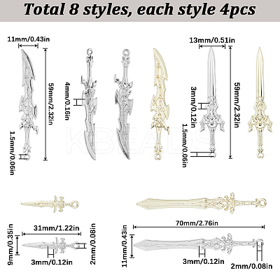 32Pcs 8 Style Rack Plating Alloy Big Pendants FIND-SC0007-25-1
