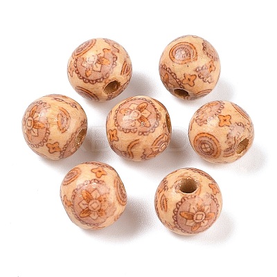 Round Printed Natural Maple Wood Beads WOOD-R243-16mm-B08-1