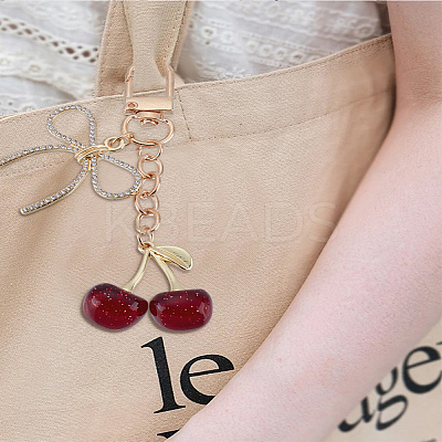 1Pc Cherry & Bowknot Alloy Resin Pendant Decorations HJEW-LP0001-75B-1