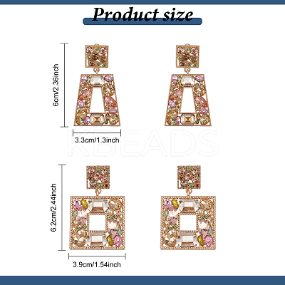 2 Pairs 2 Style Rhinestone Rectangle & Trapezoid Dangle Stud Earrings EJEW-AN0001-16-1