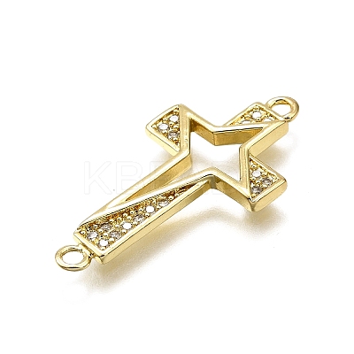 Brass Micro Pave Clear Cubic Zirconia Religion Star Cross Connector Charms KK-Z100-22G-03-1