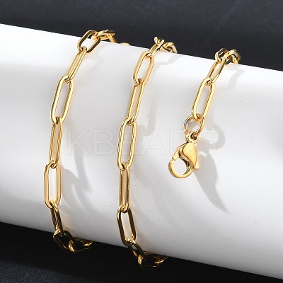 Ion Plating(IP) 304 Stainless Steel Paperclip Chain Necklace LS-NJEW-D045-14G-1