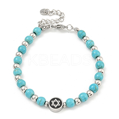 304 Stainless Steel & Synthetic Turquoise Round Beaded Bracelets for Women BJEW-G717-10-1