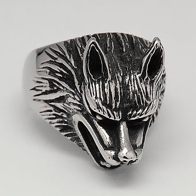Unique Retro Men's 304 Stainless Steel Wolf Rings RJEW-F006-176-1