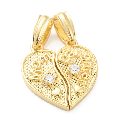 Mother's Day Brass Cubic Zirconia Hanger Pendants KK-E790-04G-1