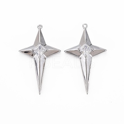 Brass Micro Pave Clear Cubic Zirconia Pendants X-KK-S364-102P-1