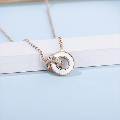 Roman Numerals Natual Shell Interlocking Rings Pendant Necklace with Stainless Steel Cable Chains PT5886-1