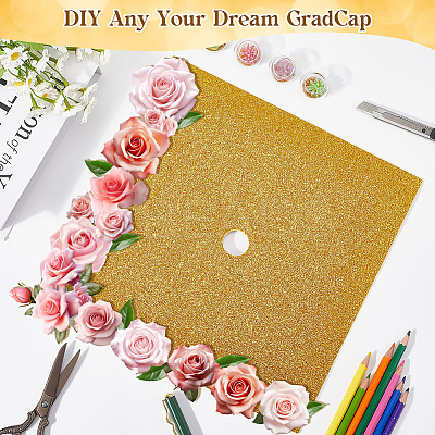 Square EVA Glitter Graduation Cap Topper Stickers DIY-WH20053-05A-1