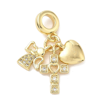 Brass Micro Pave Clear Cubic Zirconia European Dangle Charms KK-K368-33G-1
