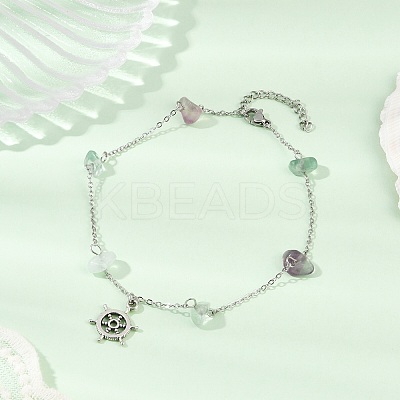 Natural Fluorite Chip Bead Chain Anklets AJEW-AN00671-02-1