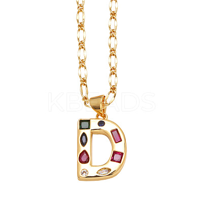 Brass Pave Colorful Cubic Zirconia Initial Pendant Necklaces FS-WG26597-04-1