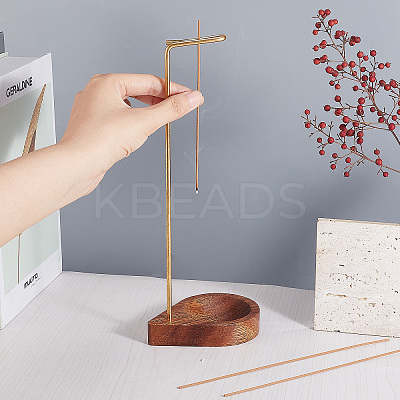 Brass Reverse Style Incense Burner Holder with Wood Teardrop Ash Catcher Tray AJEW-WH0258-702-1