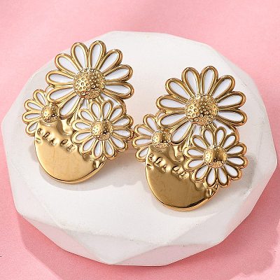 Flower 304 Stainless Steel Stud Earrings EJEW-V016-10G-02-1