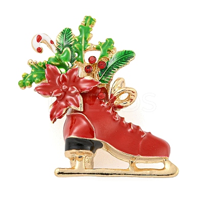 Christmas Theme Golden Zinc Alloy with Rhinestone Brooches LS-JEWB-B018-01G-03-1