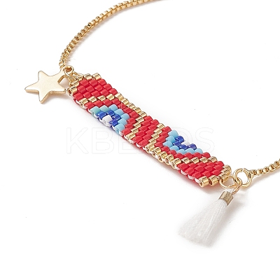 Handmade Japanese Seed Rectangle & Star & Tassel Charms Slider Bracelet BJEW-MZ00013-01-1
