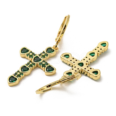 Cross Real 18K Gold Plated Brass Dangle Leverback Earrings EJEW-A033-01G-01-1