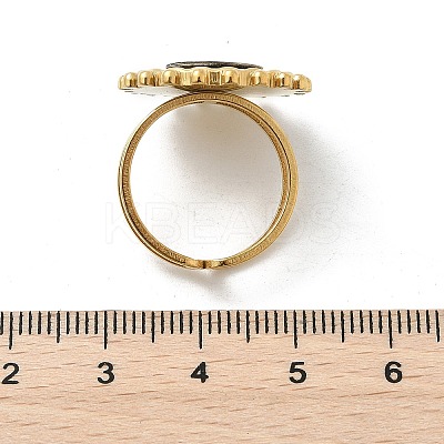 Flat Round 304 Stainless Steel Paua Shell Finger Rings for Women RJEW-G346-08G-01-1